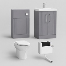 500mm WC Unit & Vanity Unit Set BTW Toilet D Shape Pan Cistern  Satin Grey-Flute