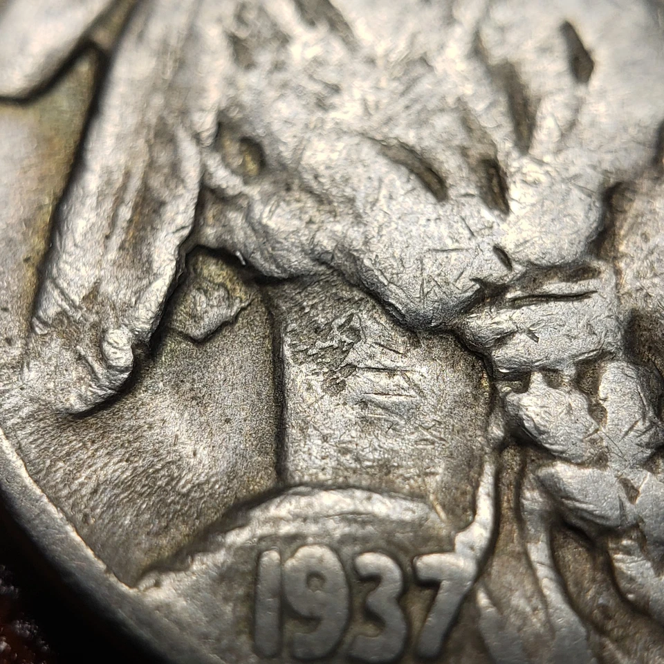1937-D 5c Indian Head Buffalo Nickel - Three Legs 3 Legged Key Date - VF - B5362 - Image 3 of 4
