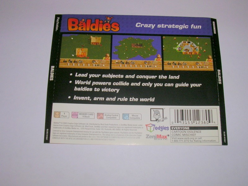 Baldies (Playstation 1 PSX PS1) Original Cover Art Box Insert