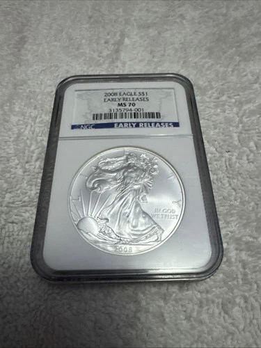2008 $1 American Silver Eagle Coin MS70 NGC Early Releases Label