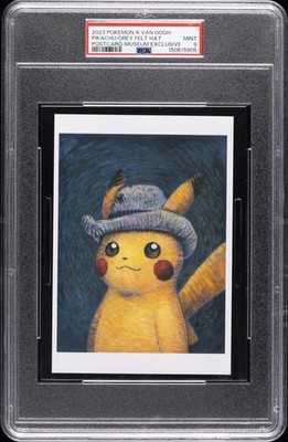 2023 POKEMON X VAN GOGH POSTCARD PIKACHU WITH GREY FELT HAT PSA 9