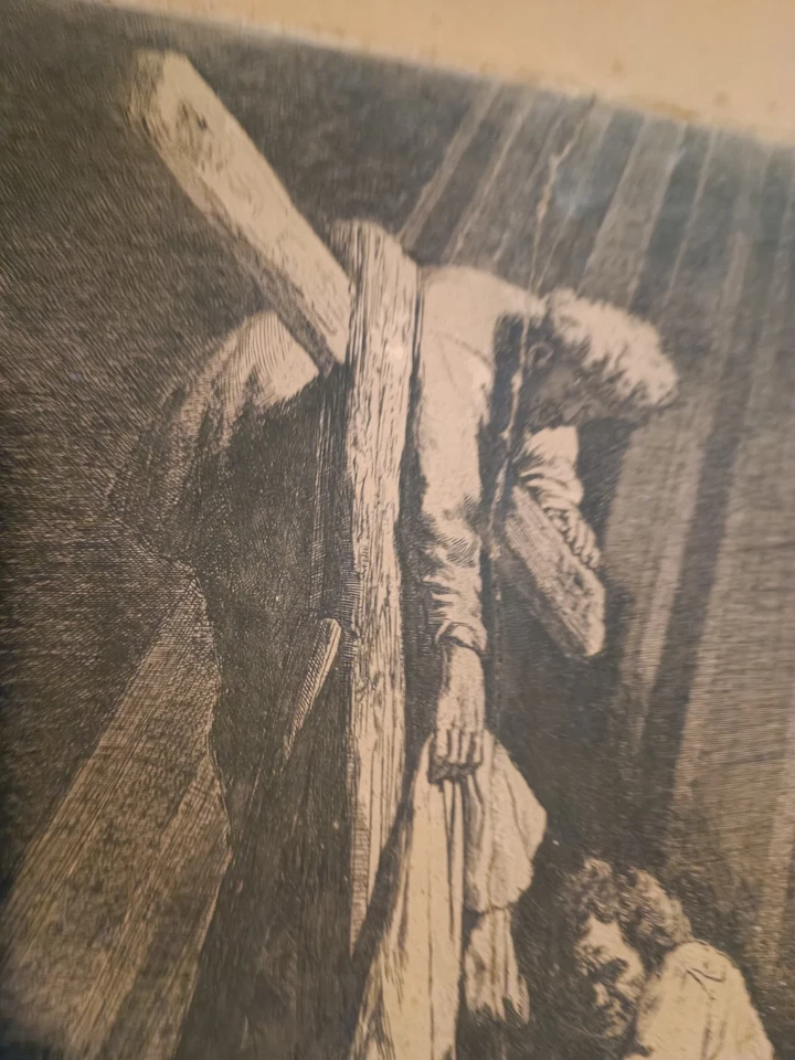 Rembrandt. f. cum pryvl°. 1633  (RARE + Signature)  Eau forte Descente de croix  - Photo 3/4