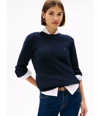 Tommy Hilfiger Damen Rundhals Pullover Pulli Zopfmuster navy  Größe wählbar