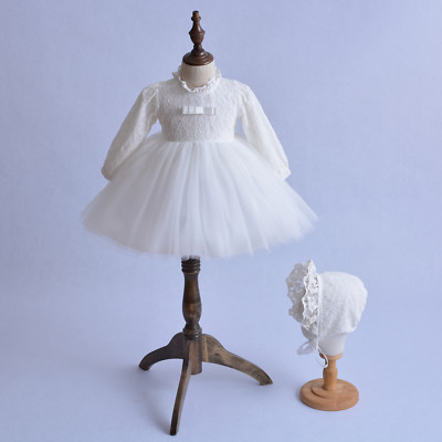 Baby Christening Gown and Bonnet Long Sleeve Lace White Ivory | eBay