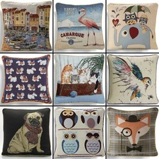 Quality 18" Tapestry Cushion Covers In Many Designs - Owls Fox Birds Dogs Stag 