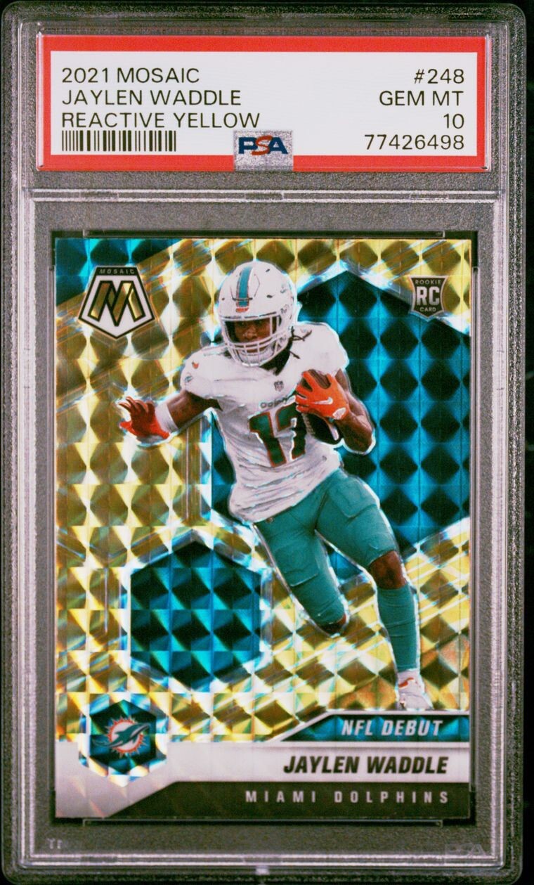 2021 Mosaic Jaylen Waddle Reactive Yellow Prizm #248 Rookie PSA 10 RC Dolphins