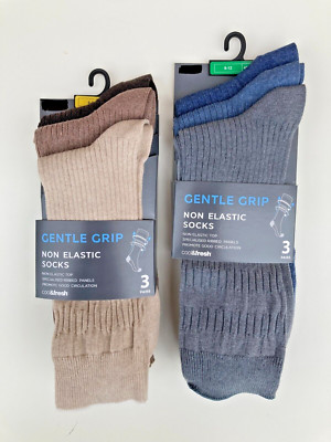 M & S MARKS AND SPENCER Herren Gentle Grip nicht elastische Socken 3 PAAR blau/braun