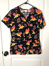 Disney The Lion King Womens M Black Pullover Nurses Scrub Top Colorful