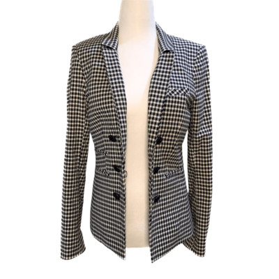 Veronica Beard Cottage Double Breasted Blazer Gingham Size 2 Black White Jacket