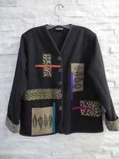 Lynn Murray Black Felt Wool Colorful Wearable Art Applique Patches Jacket Coat M