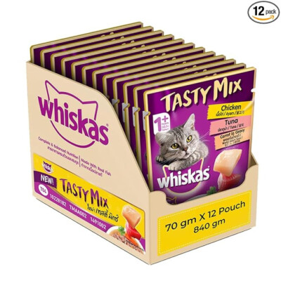 Whiskas Tasty Mix Wet Food for Adult Cats (1+ year), 12 x 70g