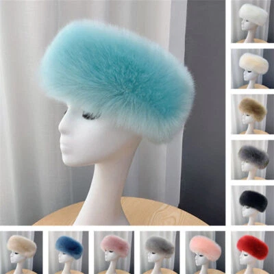 Women Faux Fox Fur Headband Winter Hats Russian Caps Outdoor Warm Ear Warmer