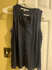 Collective Concepts Women's Blouse Size S Navy Blue Short Sleeve Boho Sheer Look