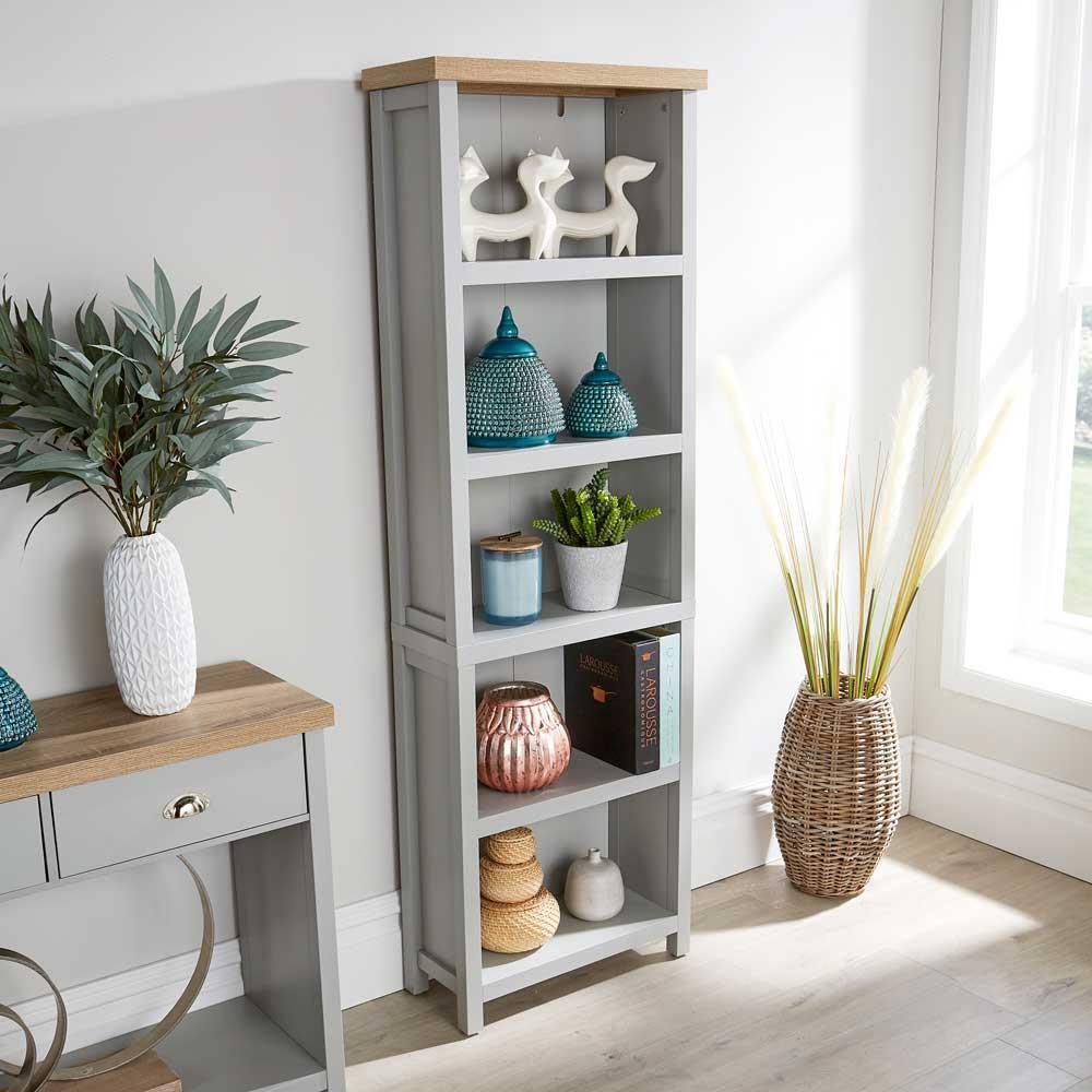 Grey Oak Tall Bookcase Display Unit 5 Bookshelves DVD Storage Two Tone
