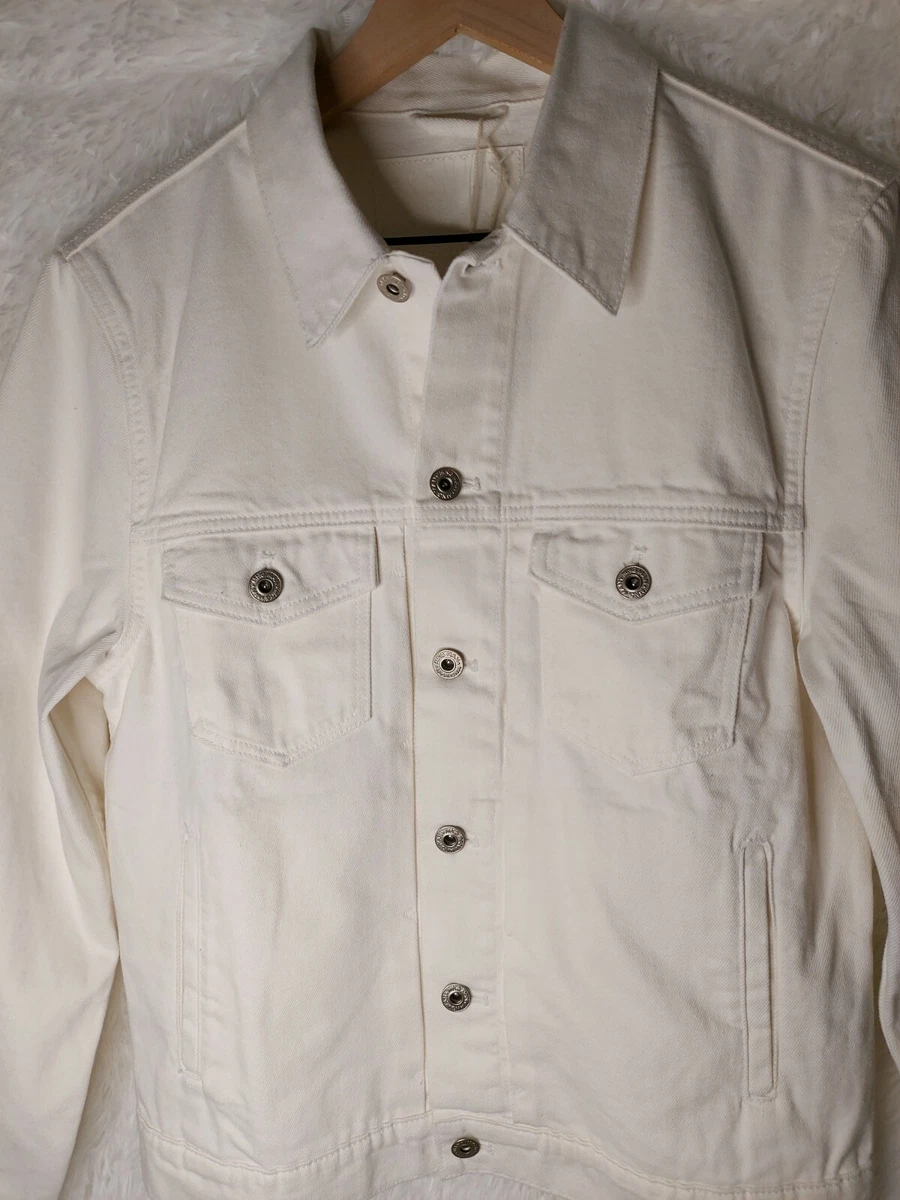 NEW Mango Men s White Denim Jean Jacket SMALL Sustainable Cotton