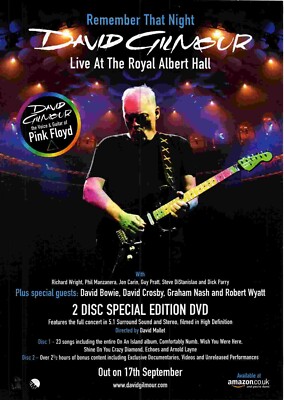 PPOT39 WERBUNG 11X8 DAVID GILMOUR: LIVE IN DER ROYAL ALBERT HALL DVD