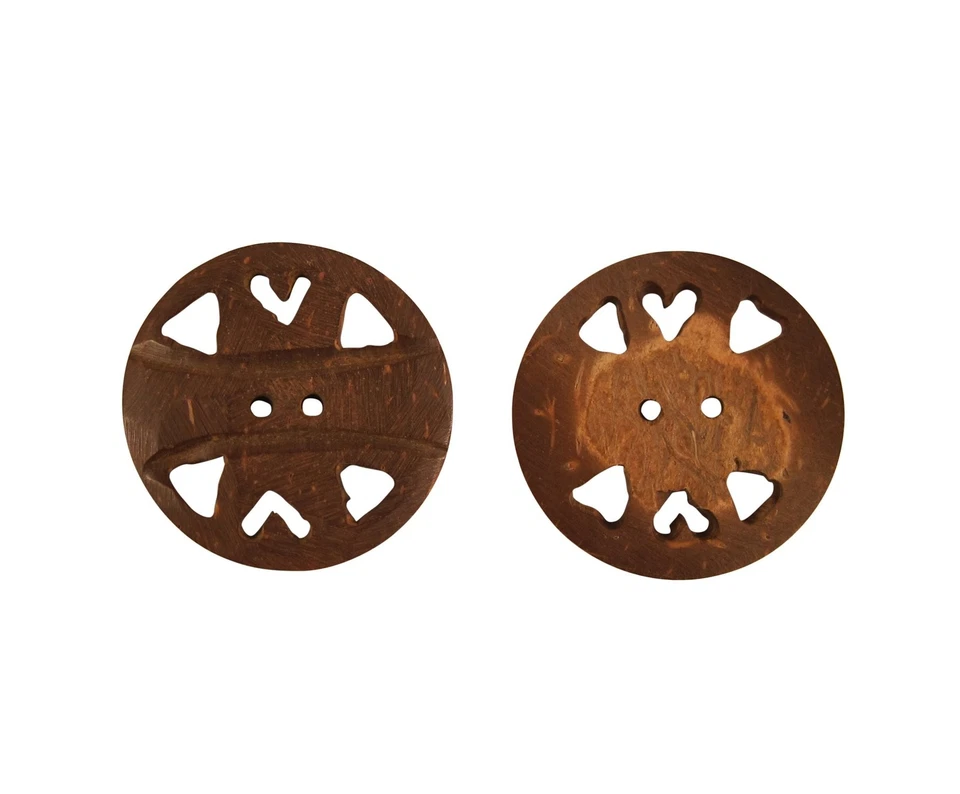 Zen Canyon Large Brown Folk Hearts 2-hole Carved Coconut Shell Buttons 4 pack - Image 4 of 4