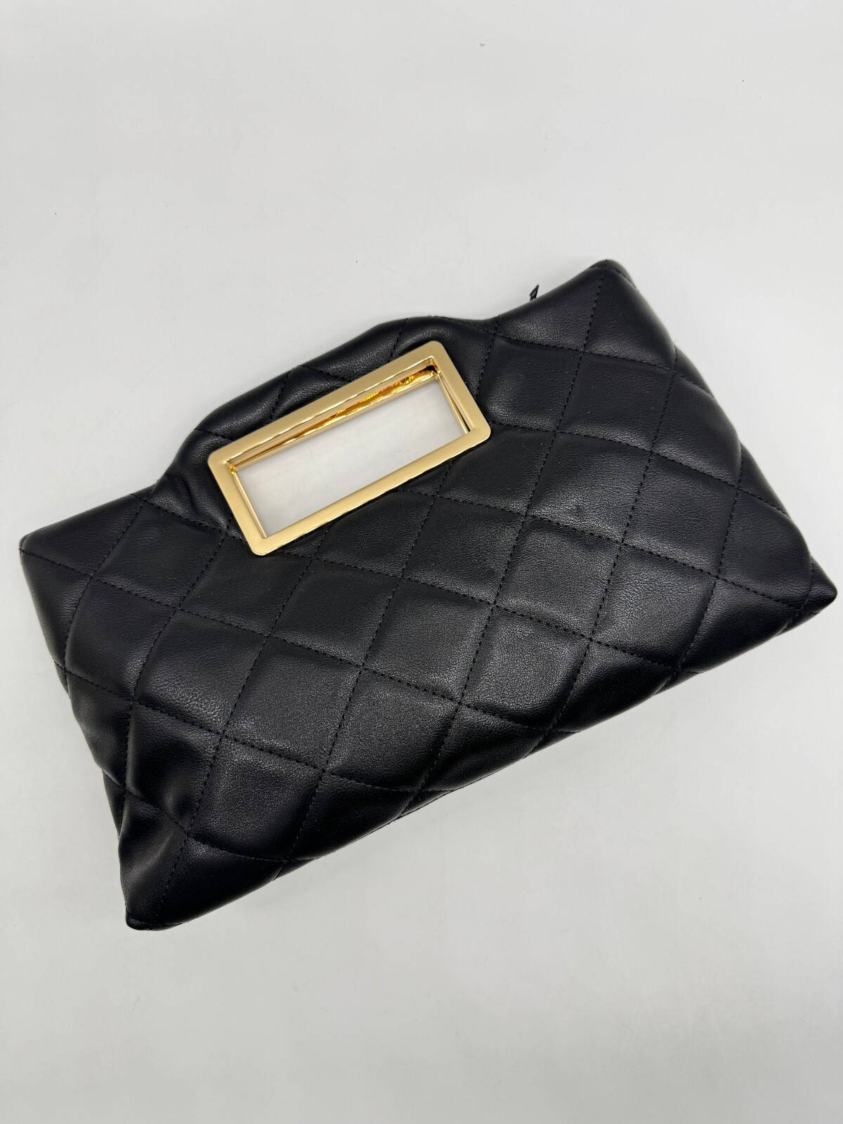 INC Juditth open handle quilted faux-leather clutch shoulder bag -BLACK