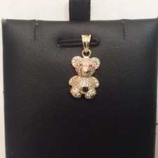 10k Yellow Real Solid Gold CZ 3D Teddy Bear charm Pendant 1.80 grams