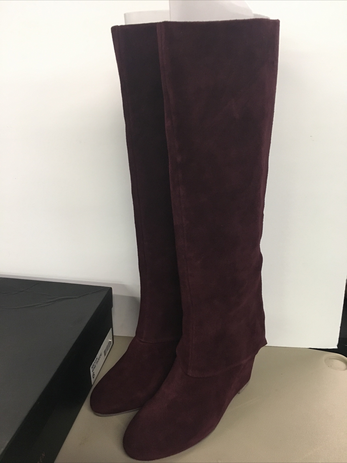 Steve Madden Womens Knee High Boots MEVIN Wine Suede Wedge Heel Riding