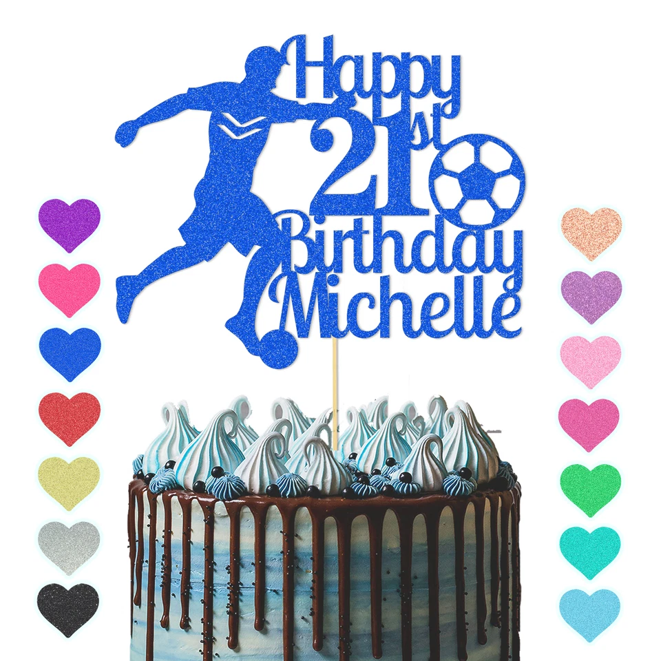 DYYSELLS Football Cake Topper Personalised Name & Age Glitter Birthday Party Cake Decor