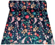 Indian Handmade Cotton kantha Quilt Bedspread Blanket Throw Twin Floral Print
