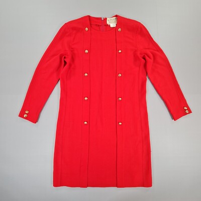 Jaeger Damen Minikleid rot 6 UK Wolle kurze Länge Goldknöpfe Event formell