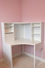 IKEA Micke Corner Desk Workstation with Shelves and Hideaway Cupboard, White