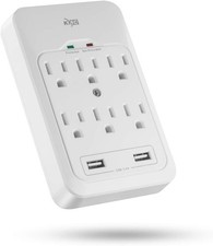 6 Outlet Surge Protector 2 USB Ports 980 Joules White Power Strip 1 Pack