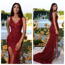 NWT Portia and Scarlett Red Glitter Sequin Feather Gown Train 0 PS21228