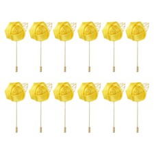 20 Pcs Groom Boutonnieres Rose Boutonnieres Pins 2"x3.5" for Wedding Yellow