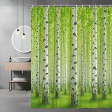 Green Birch Tree Shower Curtain for Nature Lovers