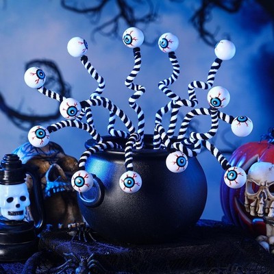 12 Pcs Halloween Eyeball Picks 10 Inch Floral Pick,Black and White Halloween Bra