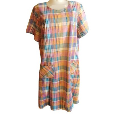 sz 18 Vintage Dress MooMoo JCPenney Plaid Chore Pockets House Granny 1970's  | eBay