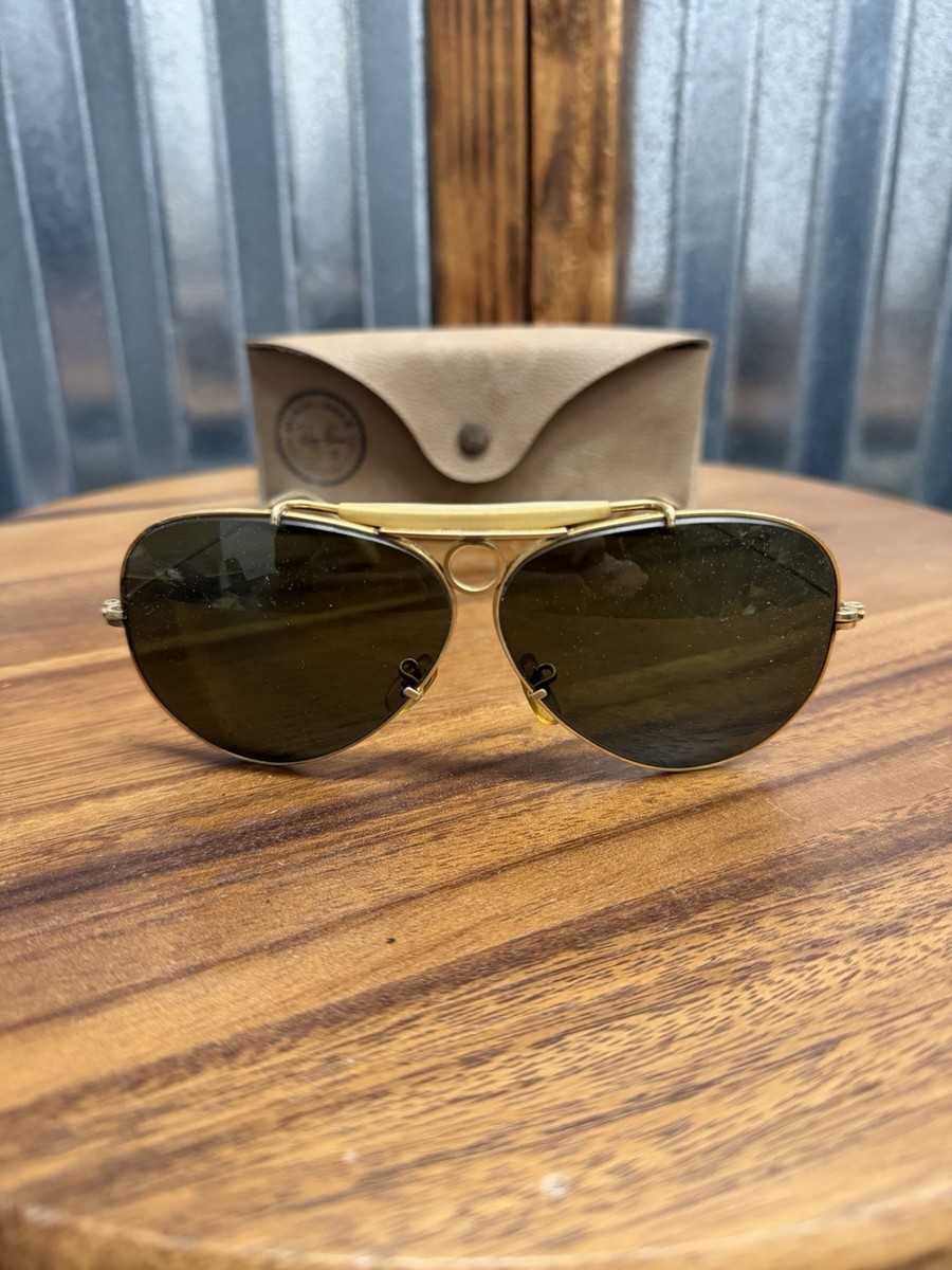 Vintage Ray-Ban Shooter Aviator Sunglasses Bullet Hole Cable