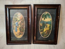 Pair Of Original Antique 18 X 11 Framed Lithograph Prints Garden Mother Child Pair Of Original Antique 18 X 11 Framed Lithograph Prints Garden Mother Child