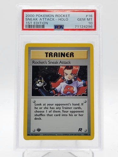 ROCKET'S SNEAK ATTACK 2000 POKEMON TEAM ROCKET HOLO 1ST ED #16 PSA 10 Q3963