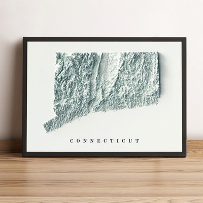 Connecticut Map, Connecticut 2D Relief Map - 2D Flat Print
