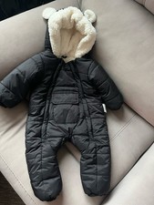 Black Hooded Insulated Baby Toddler Snowsuit Full Zip Winter Outfit 0-6 Months