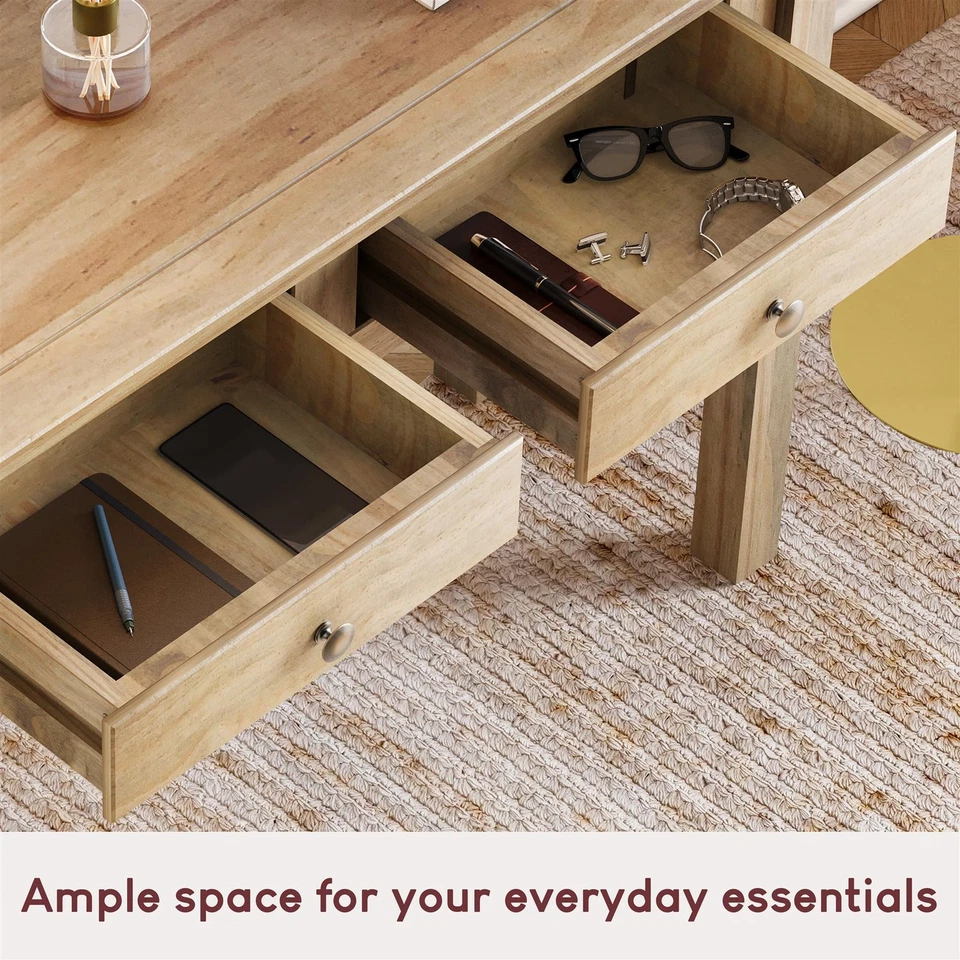 Panama Console Table 2 Drawer Natural Oak Hallway Solid Pine By Home Discount - Image 3 of 4