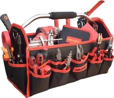 TOOLEAGUE 19 Inches Heavy Duty Tool Bag 25 Pockets, 19 inches(Open Top), red 