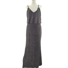 Calvin Klein Gown Womens 14 Black Metallic Shimmer V-Neck CD6B1P7E Romantic Maxi