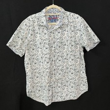 Robert Graham short sleeve button up Shirt L Geometric flip cuff Blue Gray Mens