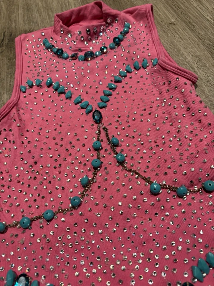 Showgirl Tiras Leotardo Burlesque Rosa Foto 2 de 4