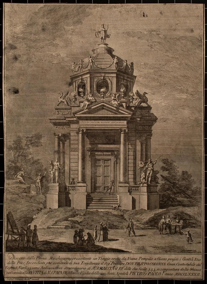 Giuseppe Palazzi nach Prima Macchina Janustempel Original Kupferstich 18 Jhd - Bild 2 von 3