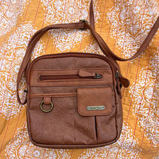 MultiSac Brown Floral Embossed Crossbody Bag Zip Closure Inner Pockets