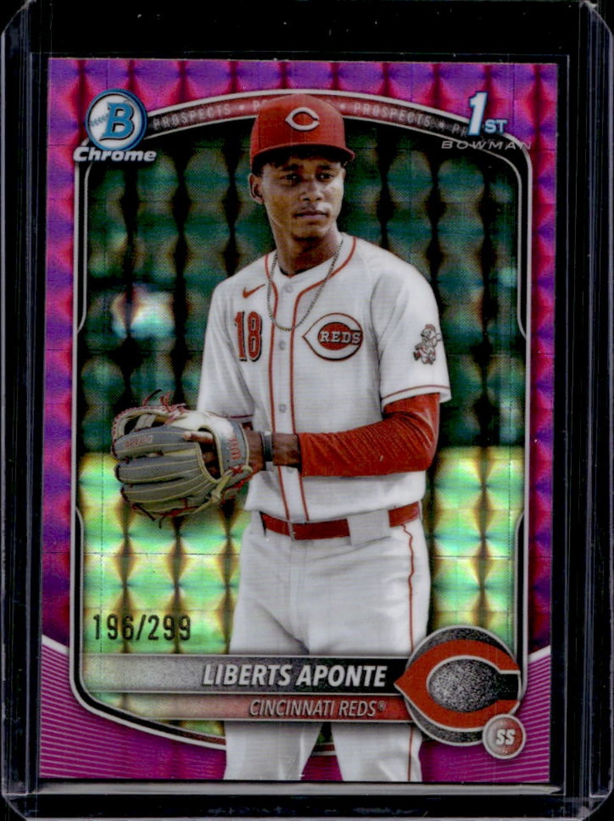 2025 Bowman Chrome Liberts Aponte Fuchsia Geometric Refractor 1st #196/299