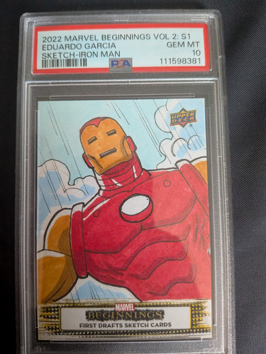 2022 Upper Deck Marvel Beginnings Vol 2 S1 Iron Man Sketch Eduardo Garcia PSA 10