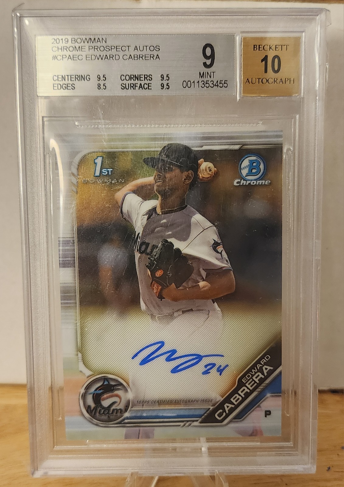2019 BOWMAN CHROME EDWARD CABRERA MARLINS BGS 9 MINT GRADED AUTO