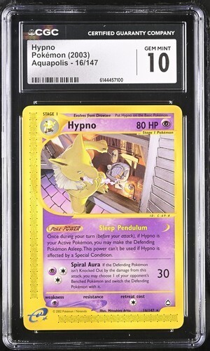 CGC 10 GEM MINT Hypno 16/147 Pokemon 2003 Aquapolis Pop 16
